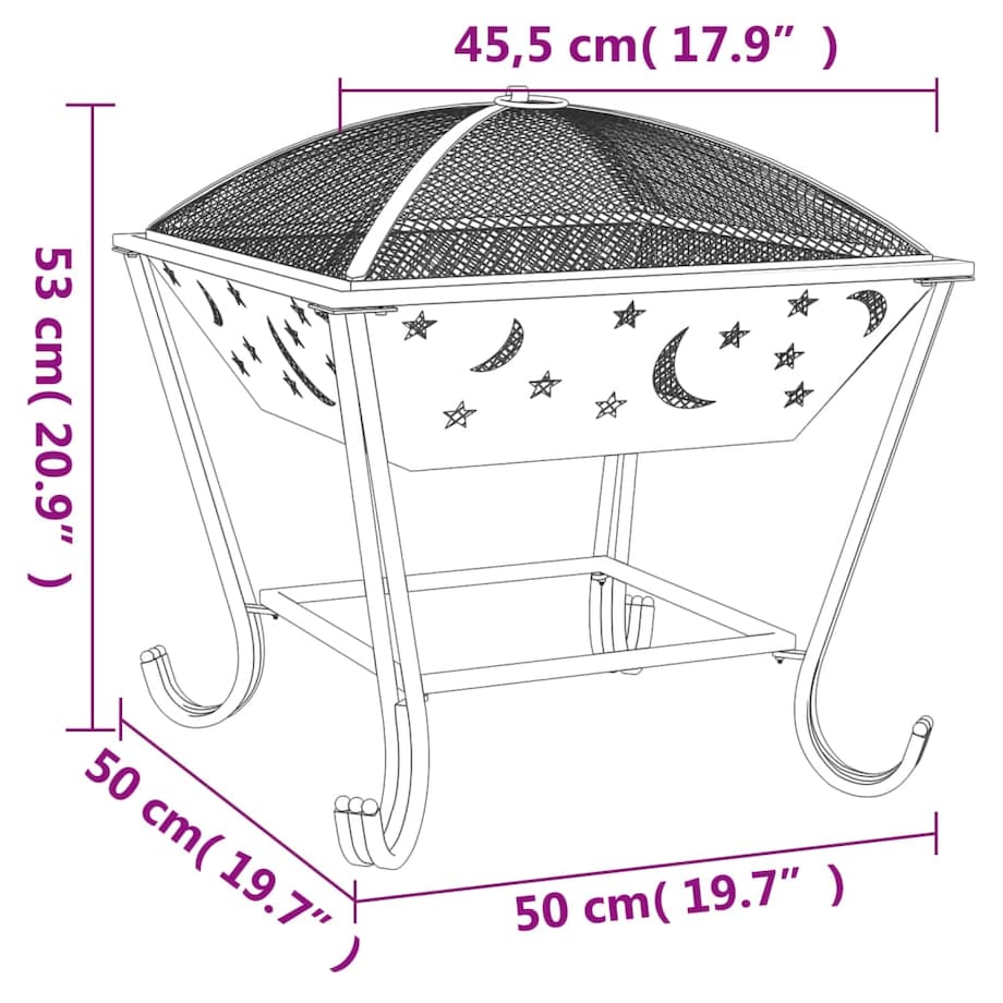 vidaXL Palenisko z pogrzebaczem, 50 cm, XXL, stal