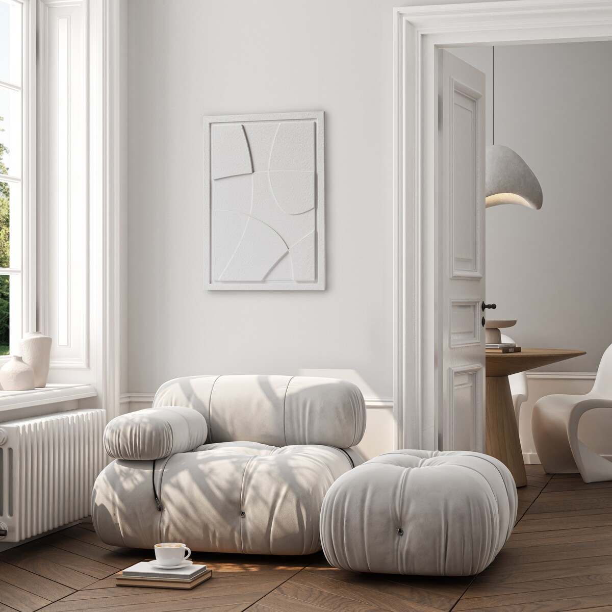 Obraz 3D 35x50cm Abstract I – Dekoracja Ścienna z Tynku Naturalnego, Bianco Minimalistyczny Relief