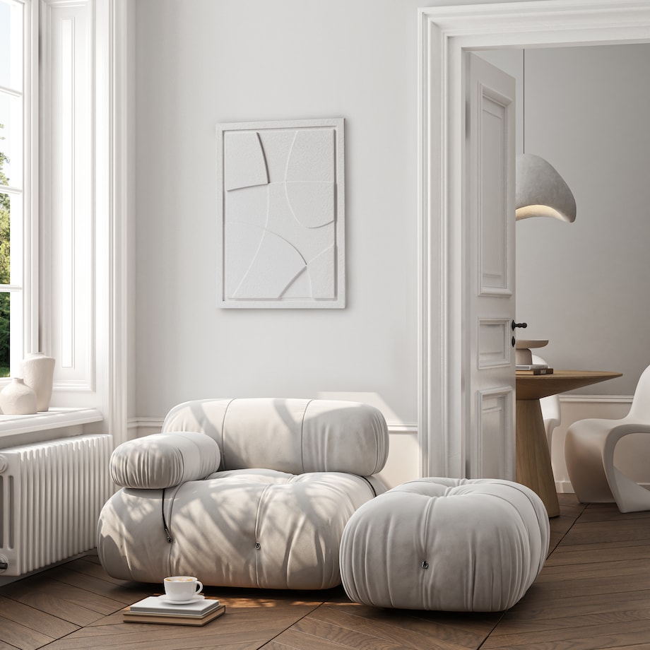 Obraz 3D 35x50cm Abstract I – Dekoracja Ścienna z Tynku Naturalnego, Bianco Minimalistyczny Relief