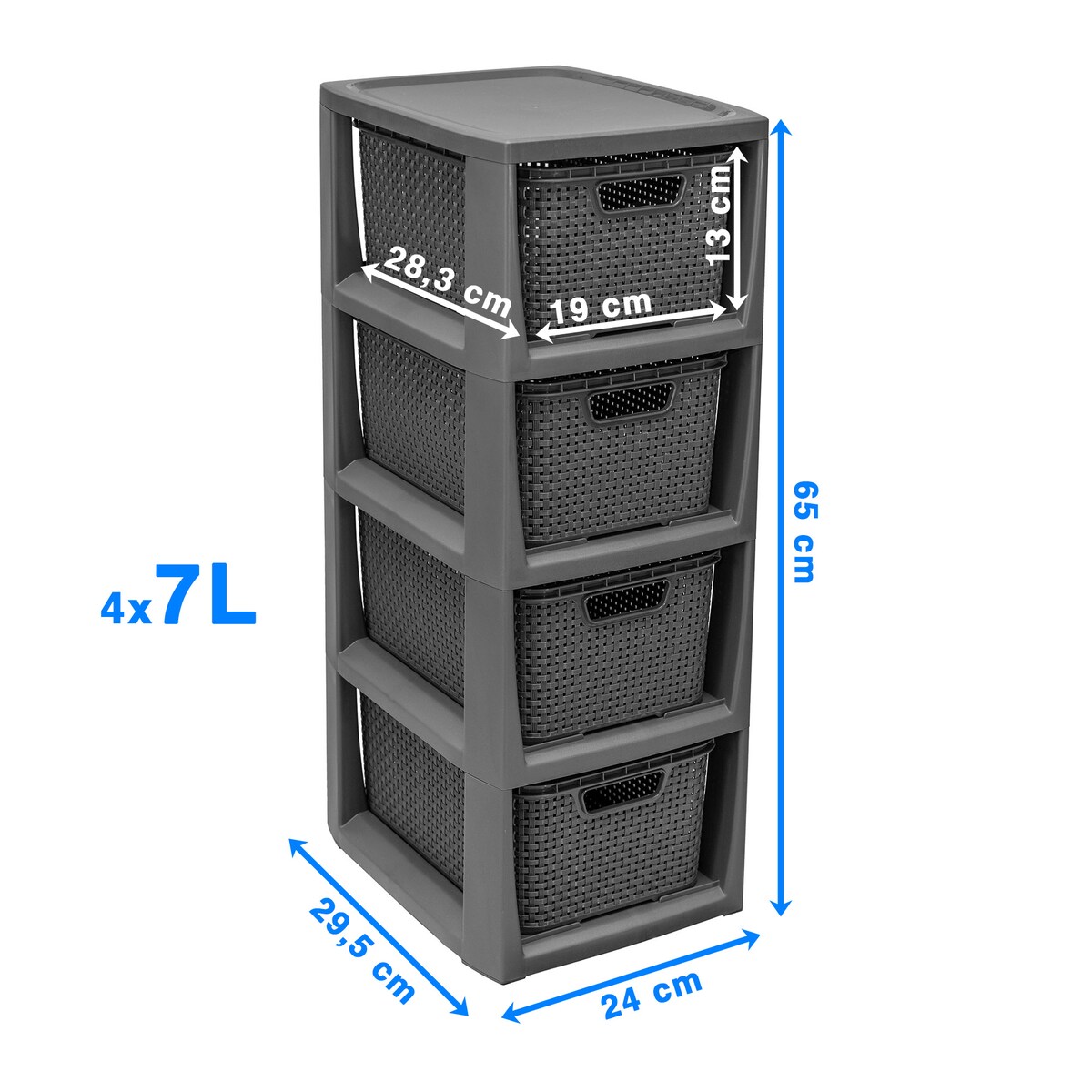 Regał Stojak Łazienkowy Rattanowy Szafka Z Koszami 4 X 7L Antracyt
