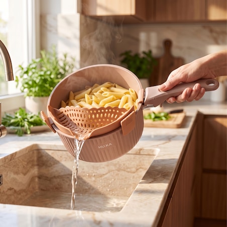 Zestaw garnków i patelni 20 el. HU.KA Nestio odpinana rączka indukcja - Warm Clay