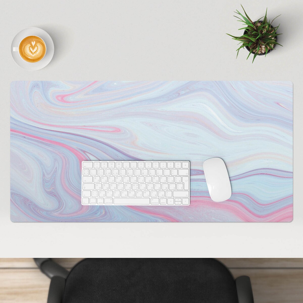 Niebieska mata na biurko Pastelowe fale, 90x45 cm