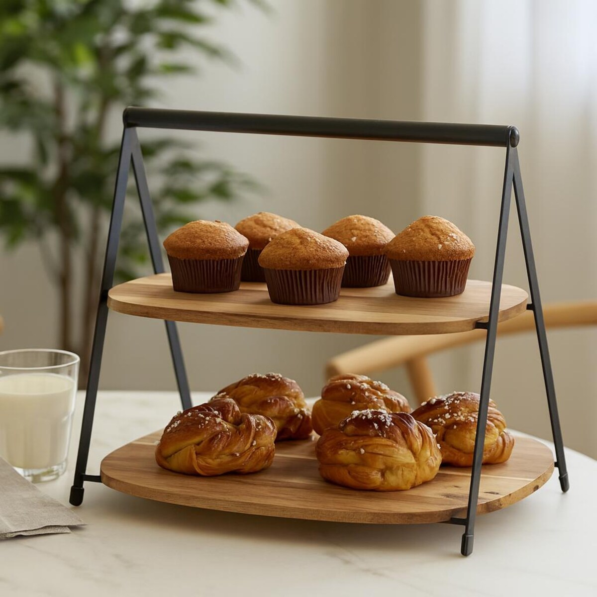 Dwupoziomowa patera na przekąski QUEST, poziomy z drewna akacji, 27 x 18 x 25 cm