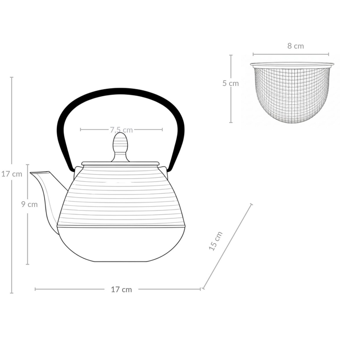 Czajnik żeliwny z zaparzaczem YUKI, 1000 ml