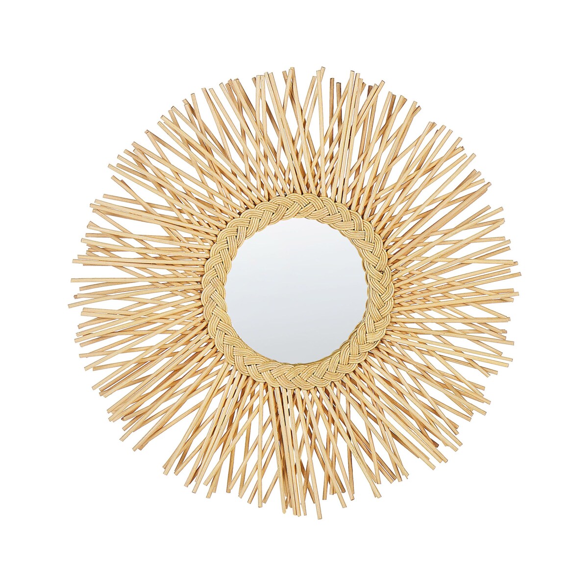 Rattanowe okrągłe lustro ścienne słońce ⌀ 60 cm naturalne KALASIN