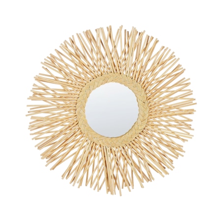 Rattanowe okrągłe lustro ścienne słońce ⌀ 60 cm naturalne KALASIN
