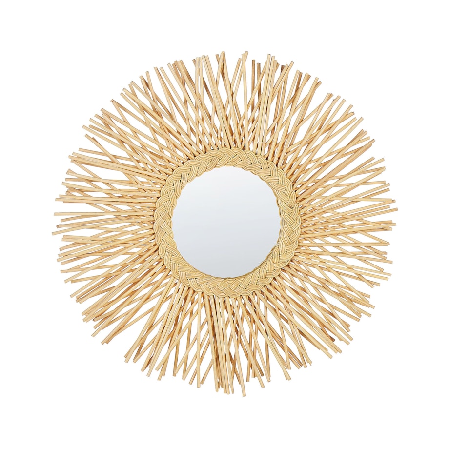 Rattanowe okrągłe lustro ścienne słońce ⌀ 60 cm naturalne KALASIN