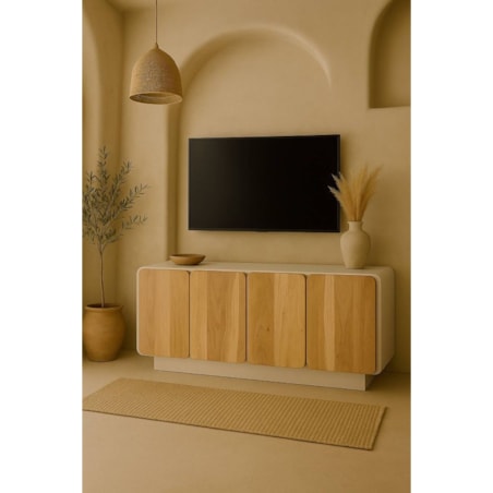 Szafka RTV z drewna mango i akacji 55x140x40 cm