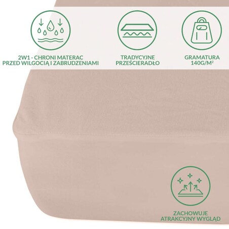 Prześcieradło ochronne wodoodporne z gumką 2w1, rozmiar 200x220 SMARTCEL kolor beż