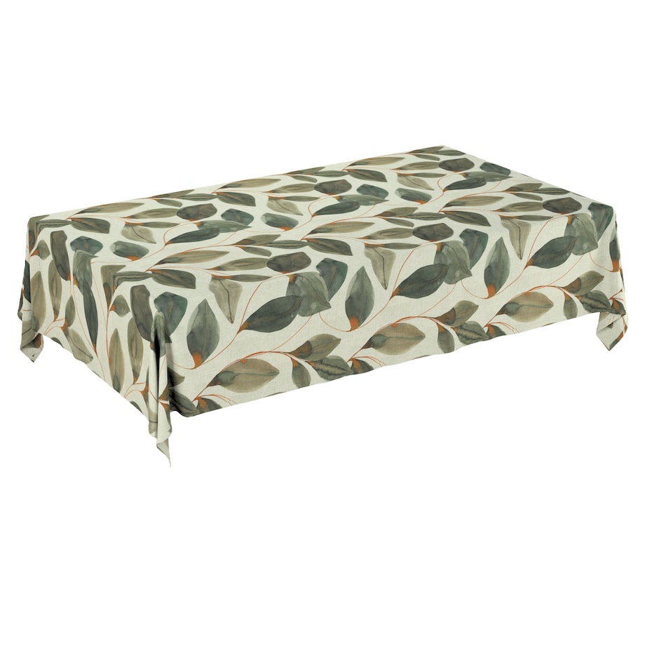 Obrus prostokątny 130 x 130 cm brązowo-pomarańczowe liście na szarym lnianym tle