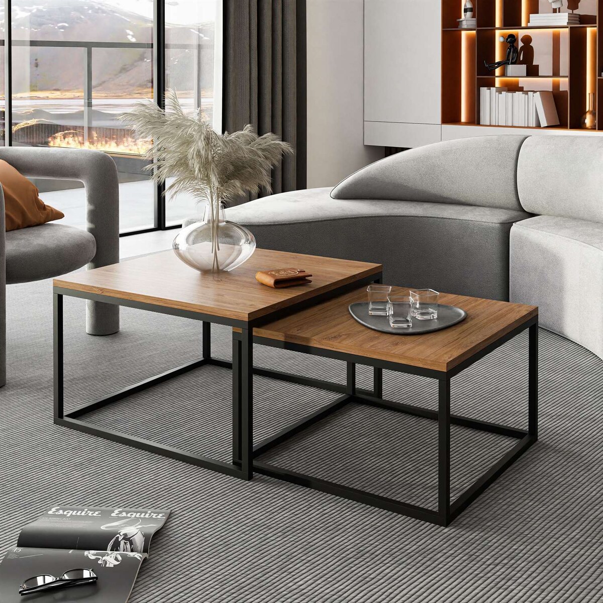 Stolik kawowy ława YOSHI 2w1 czarny dąb stirling 36/42 cm