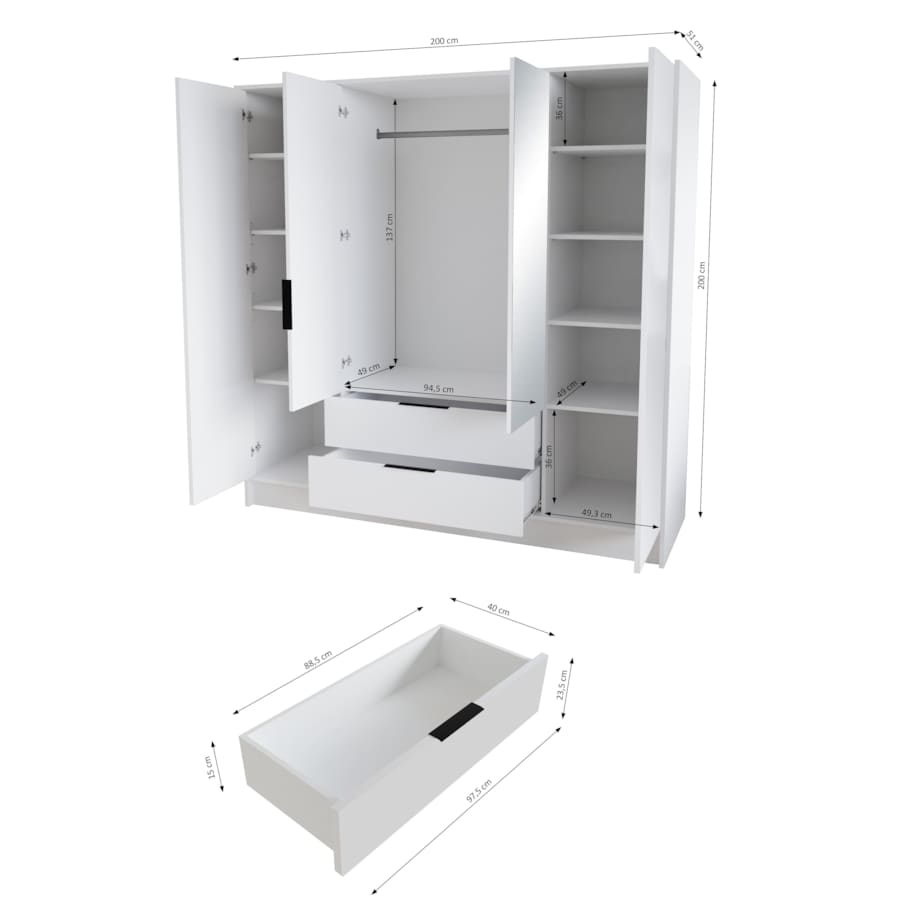 Szafa NIKOLA 200 z lustrem do garderoby, sypialni- sonoma+czarny front