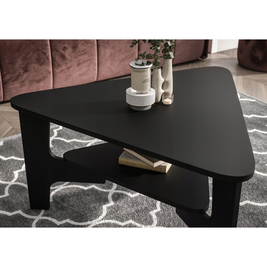 Stolik Kawowy Do Salonu TRIANGO Trójkątny Czarny Minimalistyczny Loft 80cm