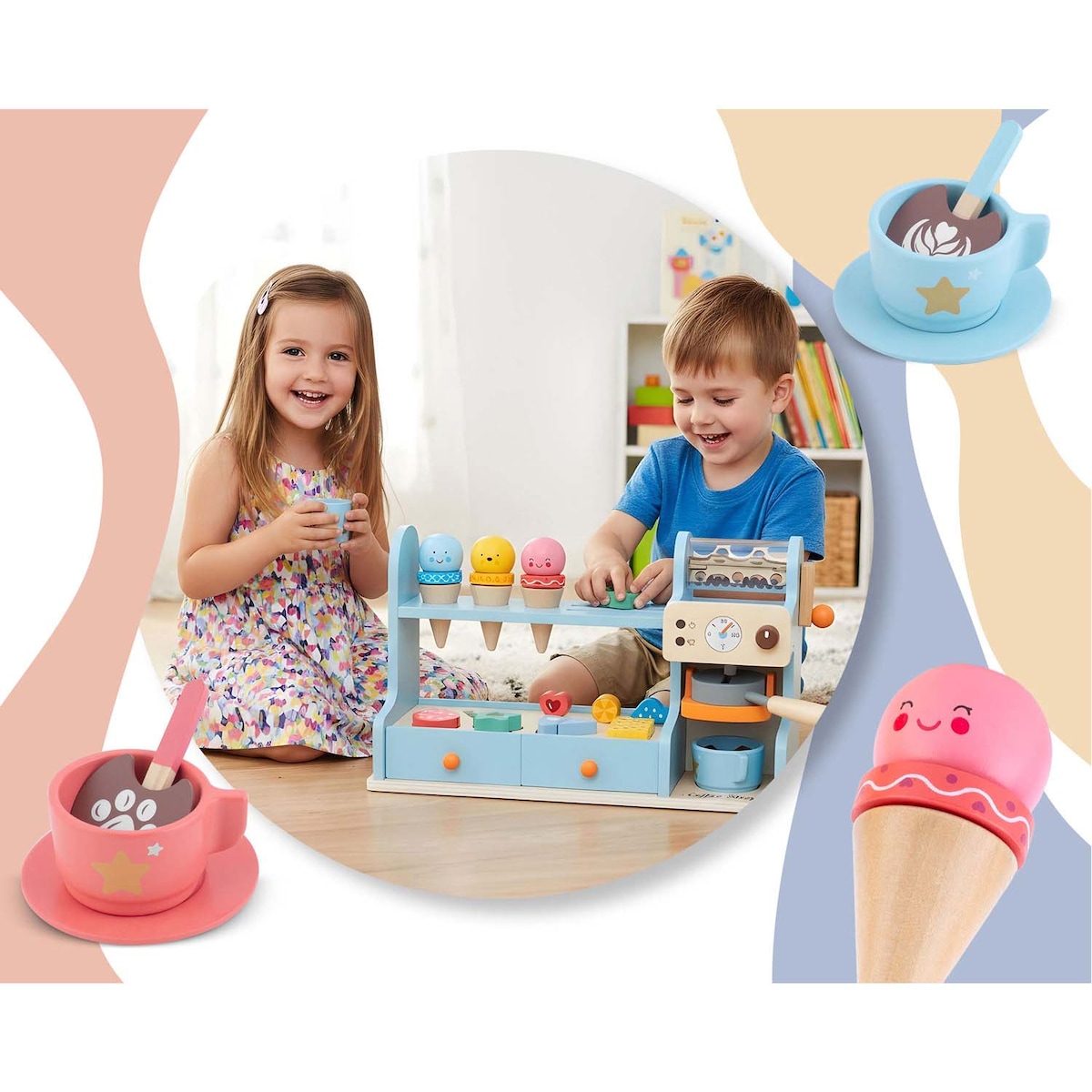 Drewniana kawiarnia lodziarnia Nukido NK-880 ekspres zabawka dla dzieci zestaw 788000