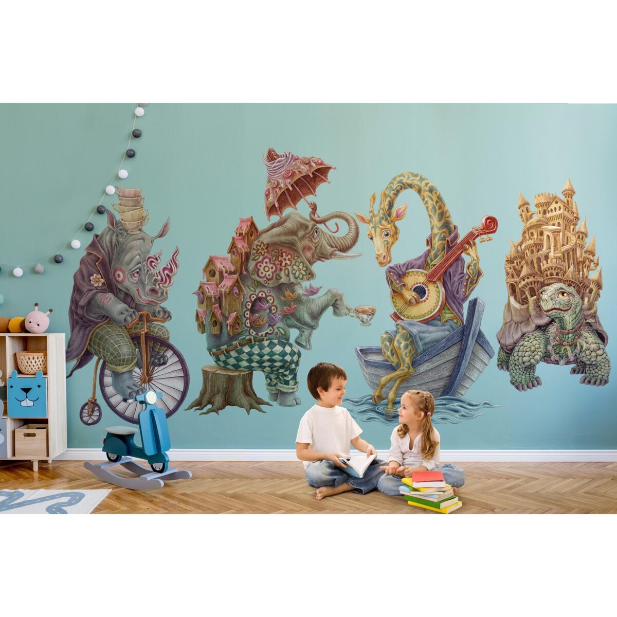 Zestaw naklejek na ścianę, Pastelowe bajkowe stworzenia, 80cm