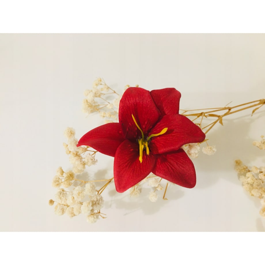 duży KWIATY MYDLANE lilia bordowa do bukietów stroika flower box podarunek