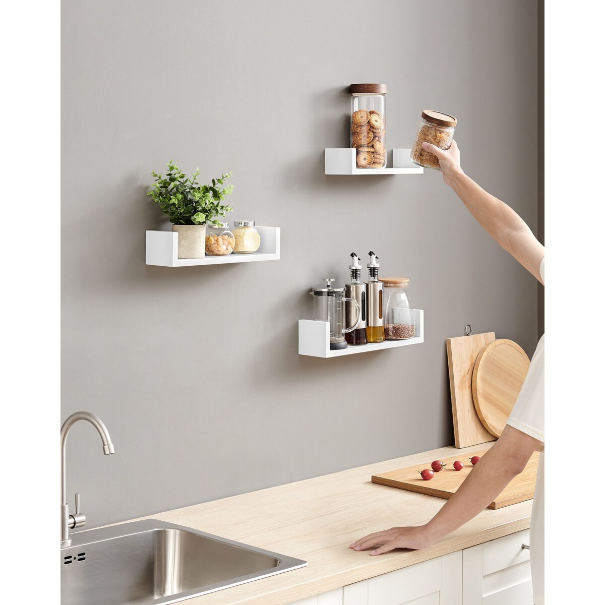 Zestaw 3 Półek Wiszące Do Salonu Pokoju Sypilani Biały