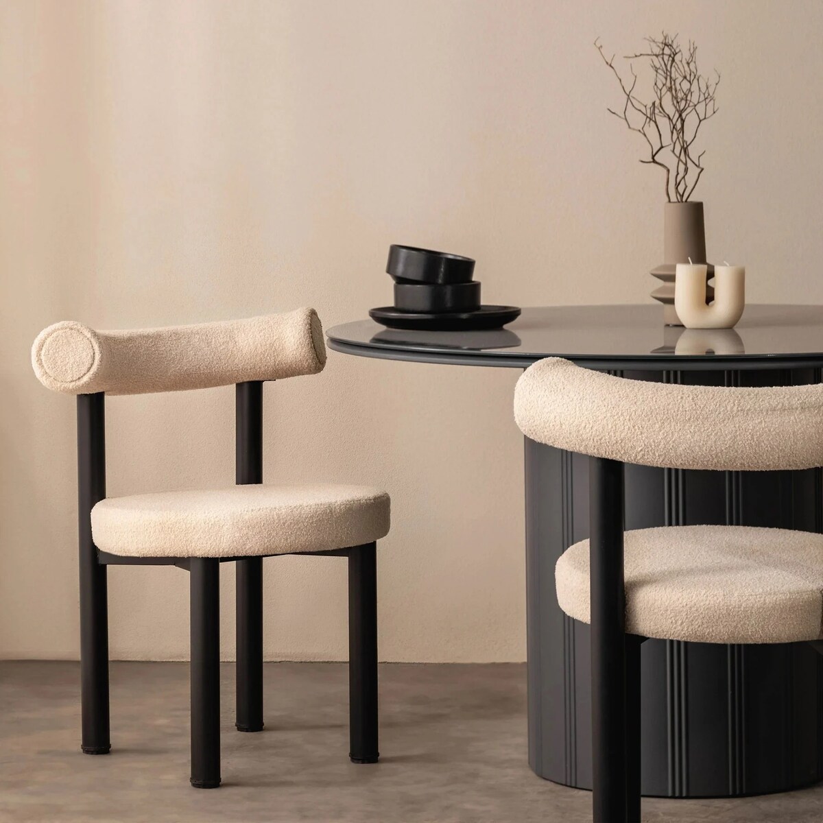 Krzesło do jadalni boucle/beżowe/czarne nogi 75x58x81 cm PEDRITO, 2 szt.