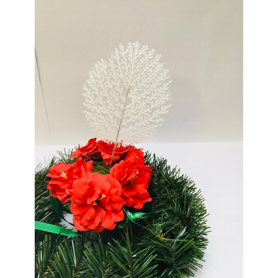 BROKATOWA GAŁĄZKA BIAŁA LIŚĆ paproć do dekoracji święta stroik choinka