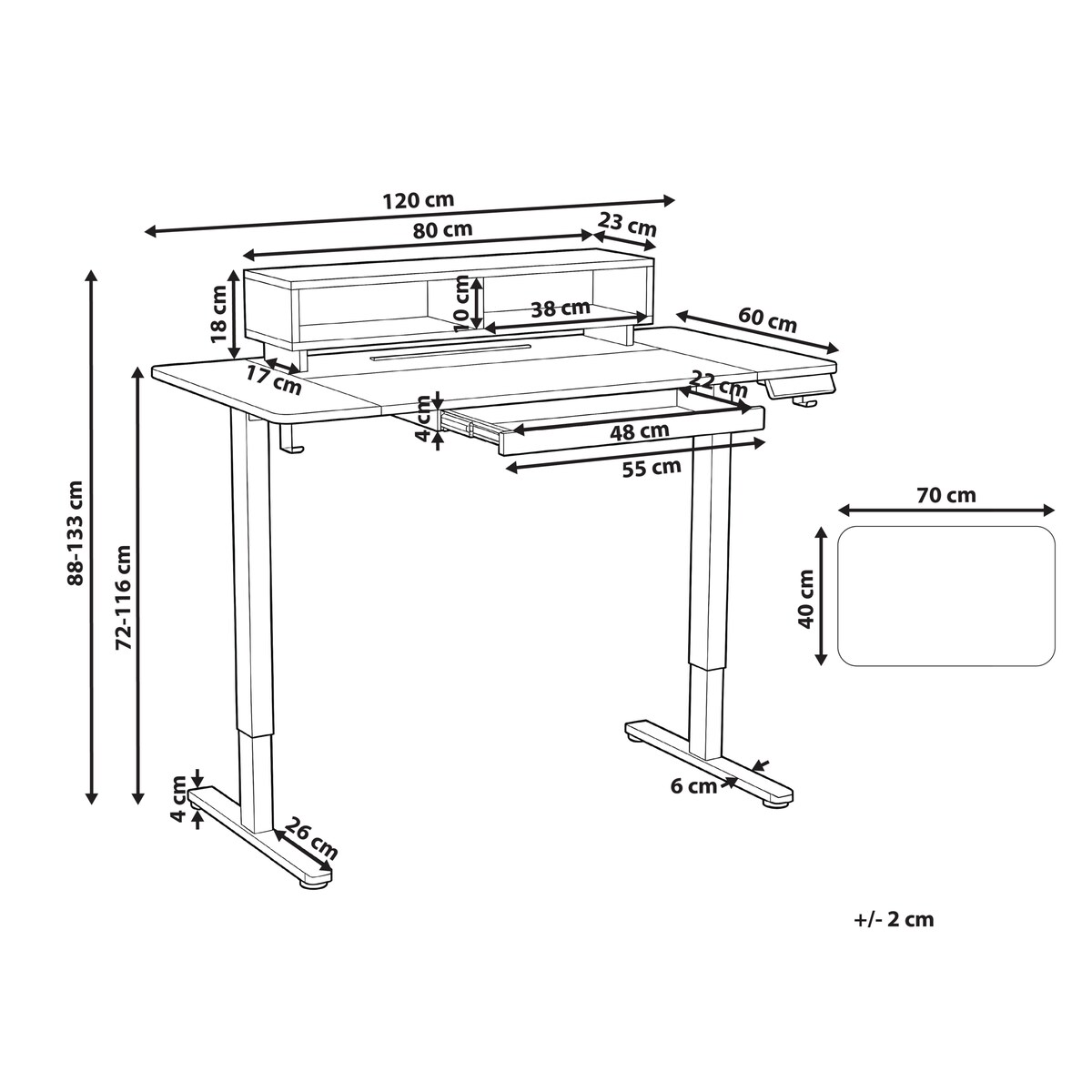 Biurko regulowane elektrycznie LUCAMA Brązowy/ czarny 120 cm 60 cm Z portem USB