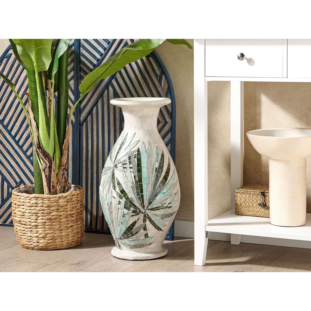 Wazon dekoracyjny z terakoty 53 cm złamana biel RAWAS