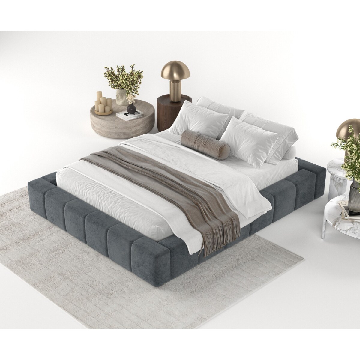 Łóżko tapicerowane KEA 160x200 z pojemnikiem, Antracyt, tkanina Terra NW 96