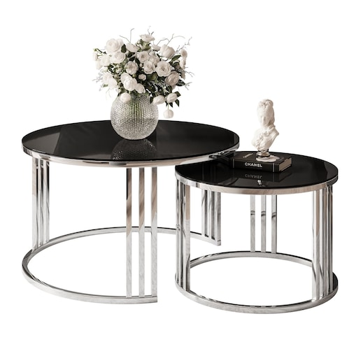 Stolik LORI 2w1 chrom czarne szkło