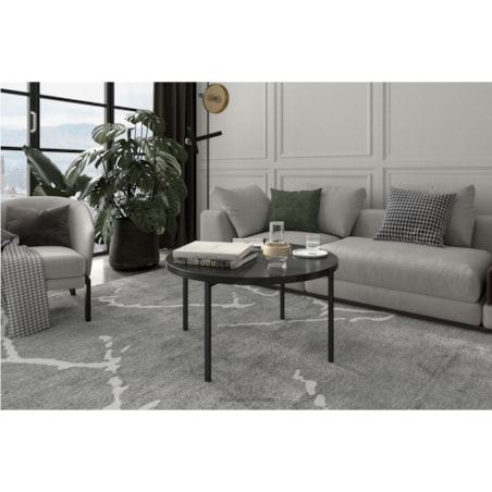 KONSIMO GERIS Stolik kawowy do salonu w stylu industrialnym, czarny połysk