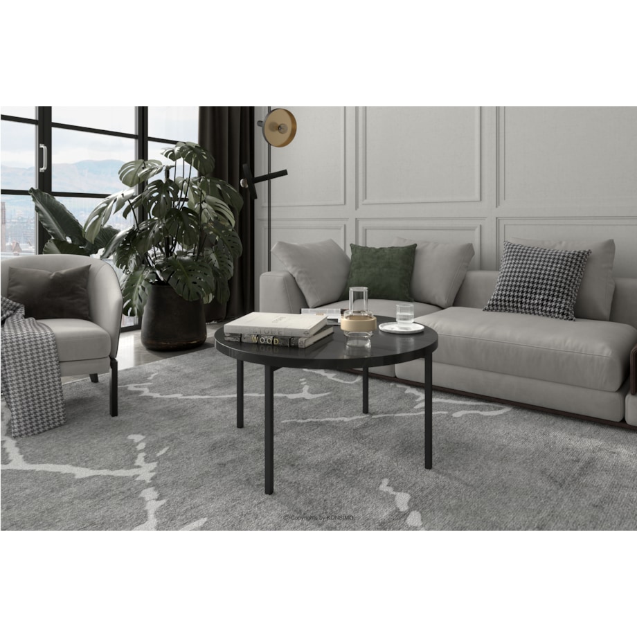 KONSIMO GERIS Stolik kawowy do salonu w stylu industrialnym, czarny połysk