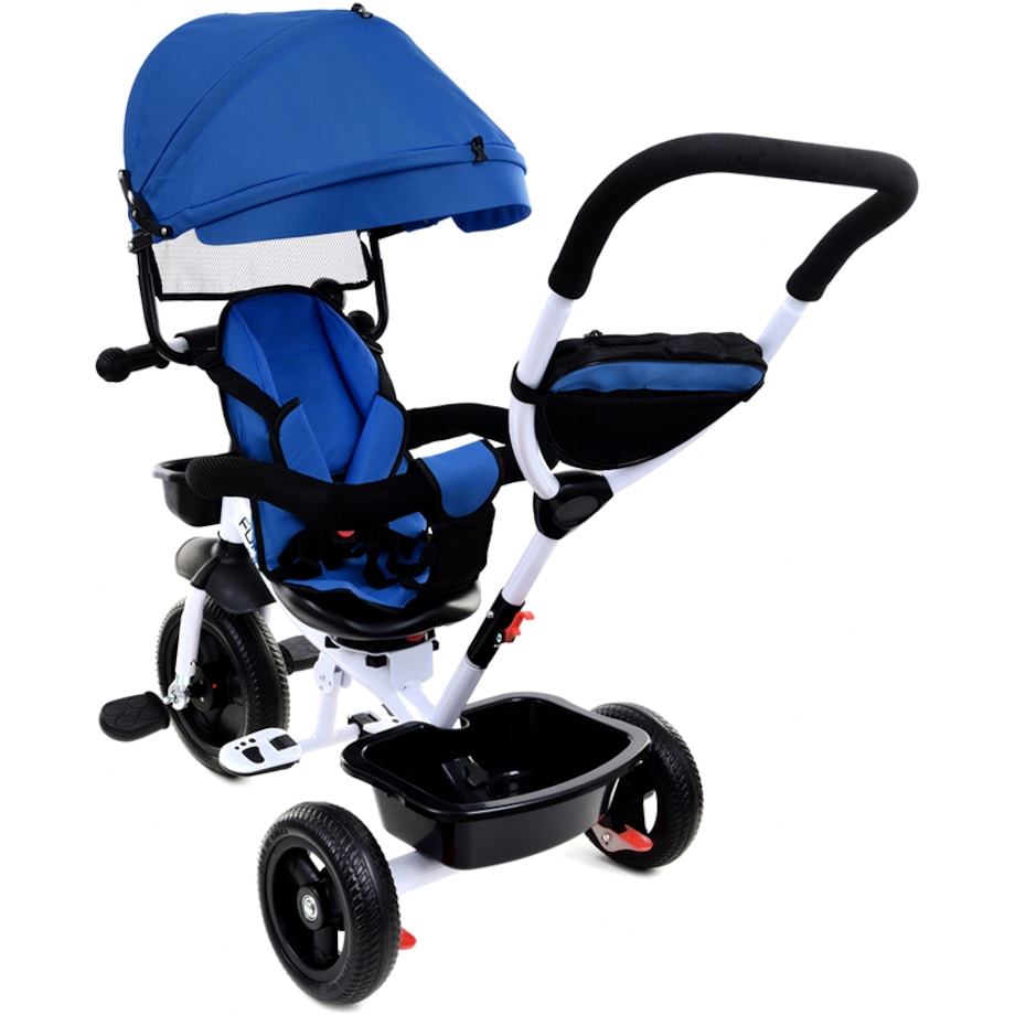 Rowerek trójkołowy spacerowy dla dzieci Funfit Kids niebieski z trąbką