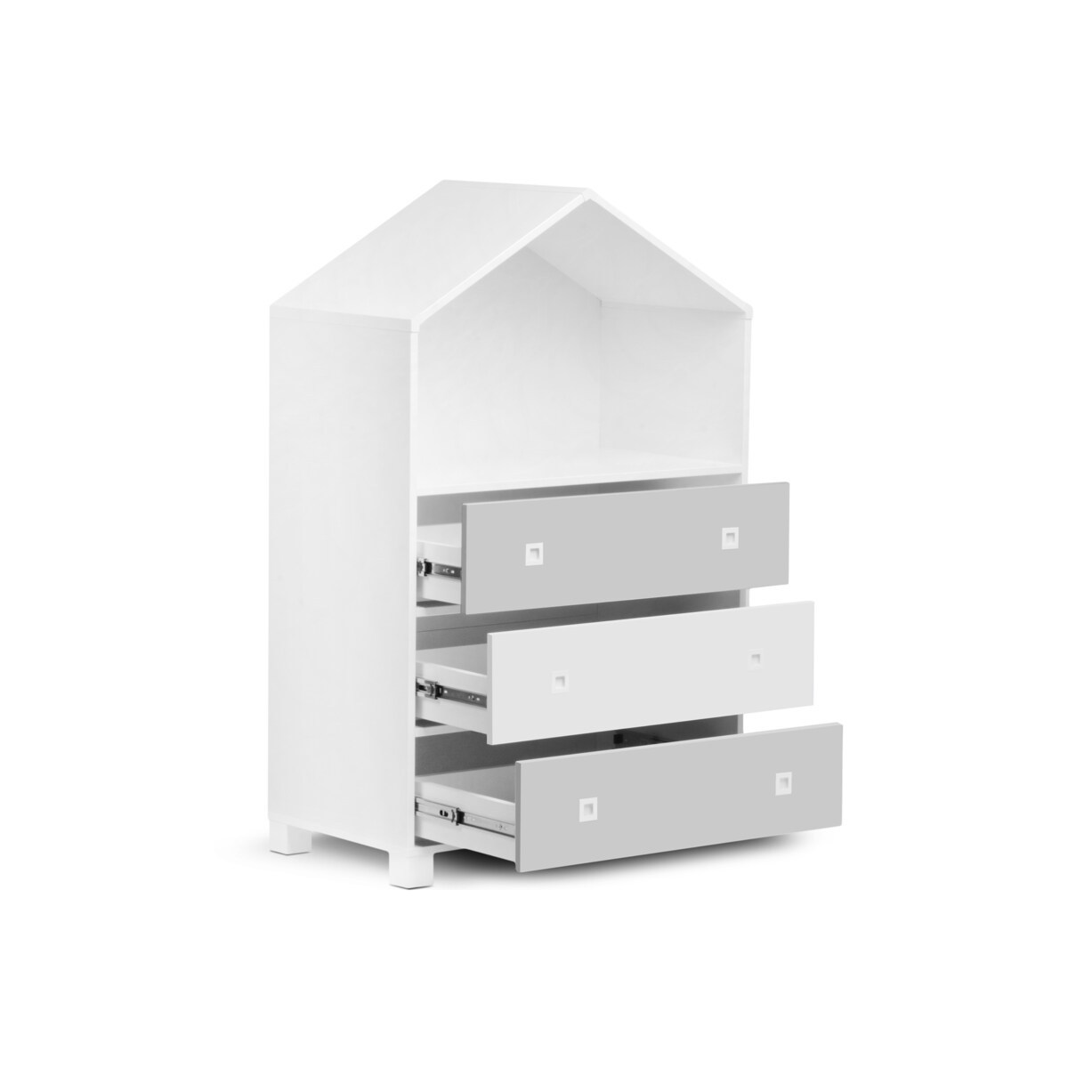 KONSIMO MIRUM Szara komoda w kształcie domku dla chłopca