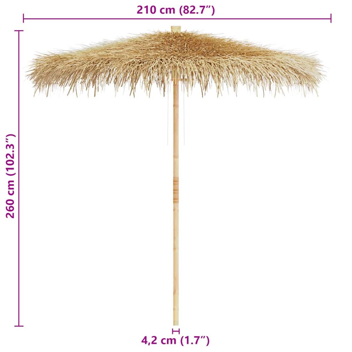 Parasol ogrodowy z bambusa i bananowych liści, 270 cm