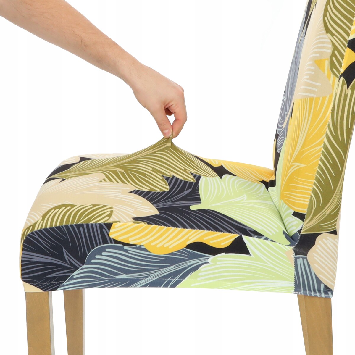 POKROWIEC NA KRZESŁO BEŻOWE ŻÓŁTE LIŚCIE WZORY ELASTYCZNY [21CA]