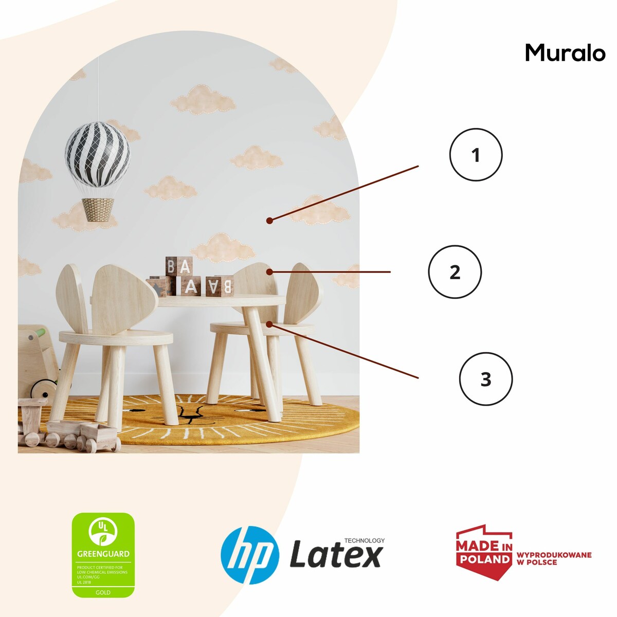 Naklejki Ścienne Dla Dzieci Beżowe Chmurki Pastelowe Chmury Boho Zestaw 60x30cm