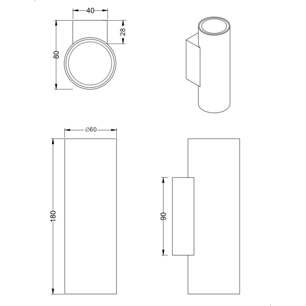 Biała tuba ścienna Marley 212400201 punktowy kinkiet do gabinetu