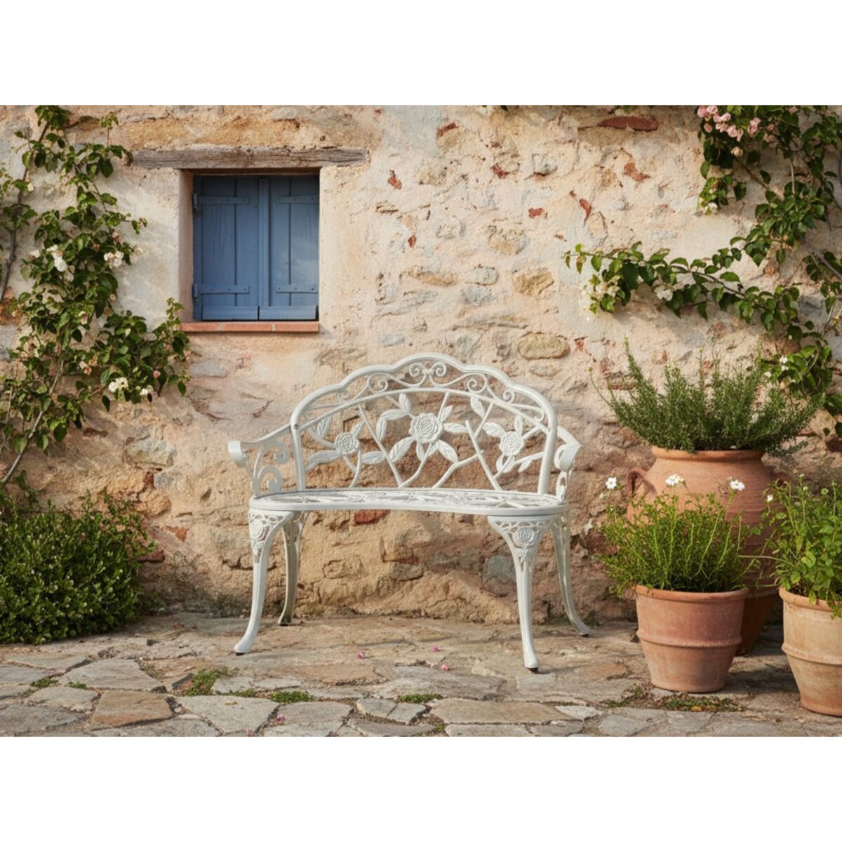Ławka ogrodowa PIURA 88 cm Metal Biały