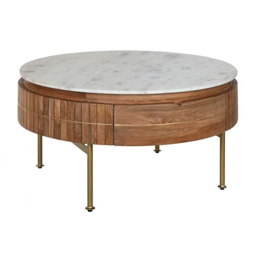 Ława okrągła z lamelami 45x85 cm DUNGH brązowa