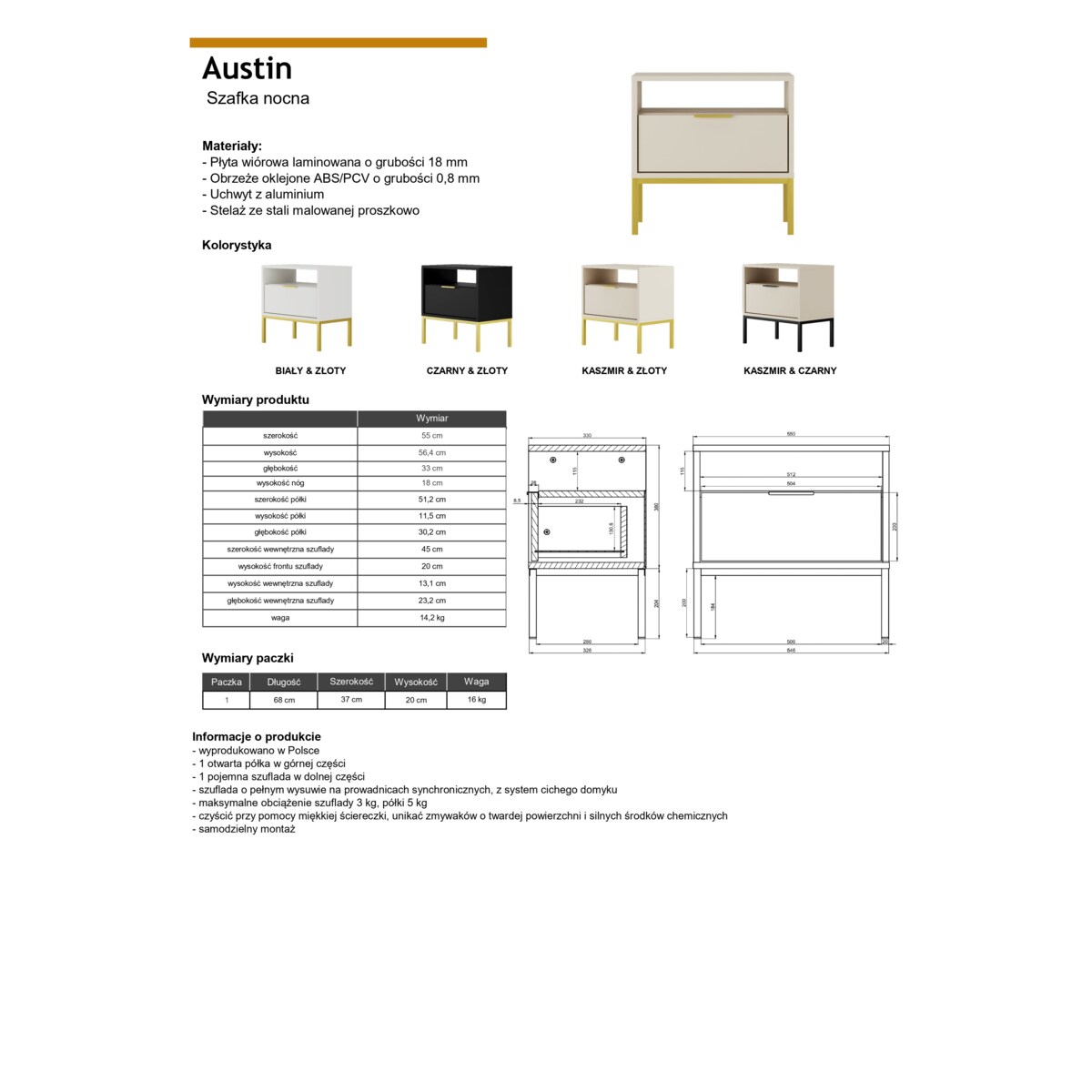 Szafka nocna Austin kaszmir & złota
