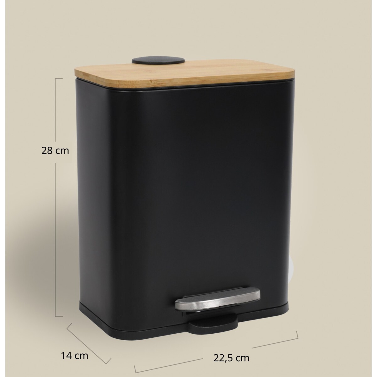 Wąski kosz łazienkowy z bambusem ZETRU, 5 l