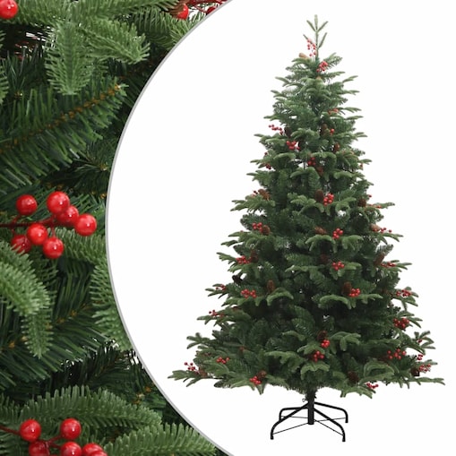 vidaXL Sztuczna choinka na zawiasach, z szyszkami i jagodami, 240 cm