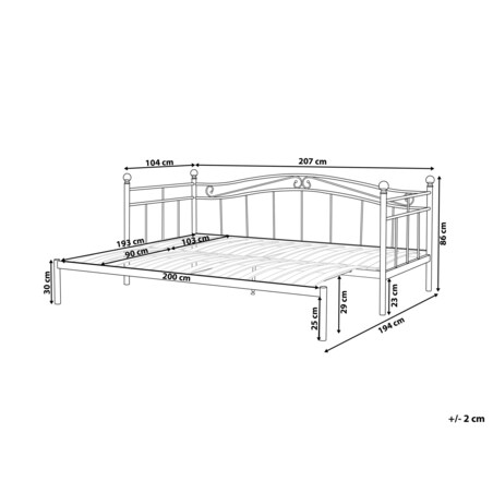 Łóżko wysuwane metalowe 90 x 200 cm białe TULLE