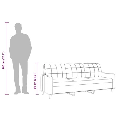 vidaXL Sofa 3-osobowa, jasnoszara, 180 cm, tapicerowana tkaniną