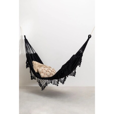 Hamak ogrodowy czarny boho z frędzlami Tuis