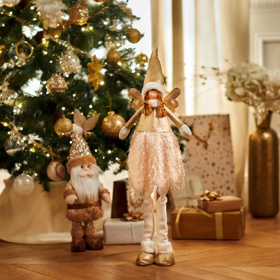 Figurka materiałowa Aniołek złoty, LED, 80-95 cm