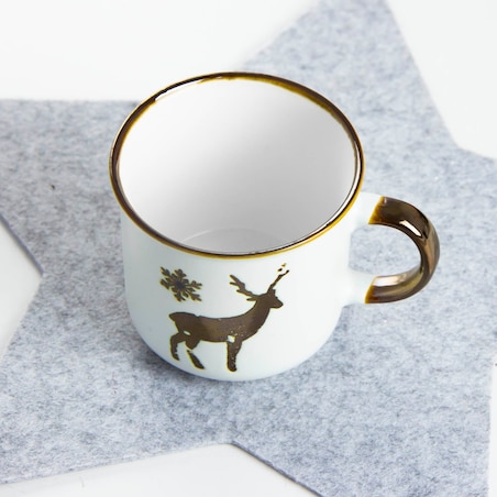 Kubek Porcelanowy Świąteczny Boże Narodzenie 400 Ml Biało-Złoty Renifer