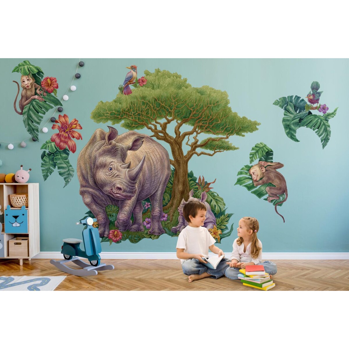 Zestaw naklejek na ścianę, Rysunkowe dzikie zwierzęta, 60cm