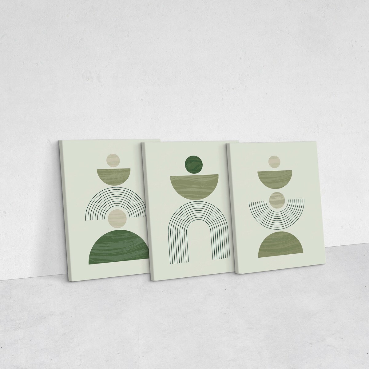 3x Obraz Do Sypialni Set Zielone Misy Abstrakcja Styl Boho Minimalizm 30x40cm