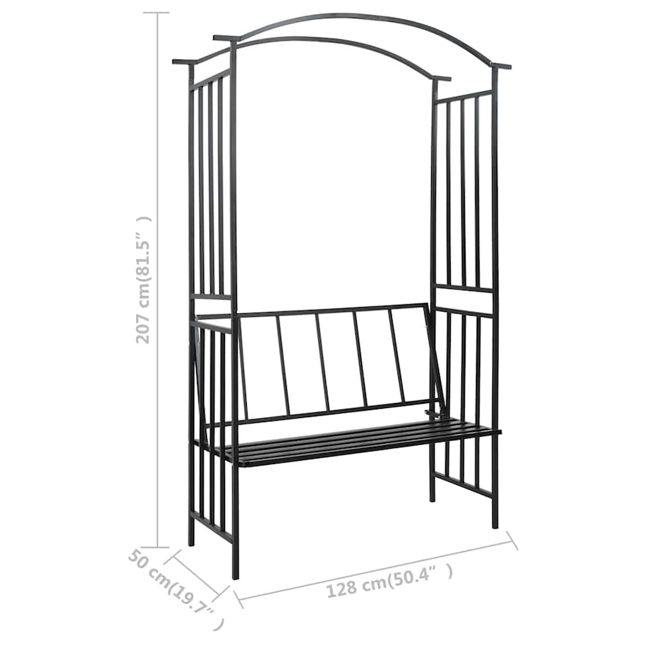 vidaXL Pergola ogrodowa z ławką, czarna, 128x50x207 cm, żelazna