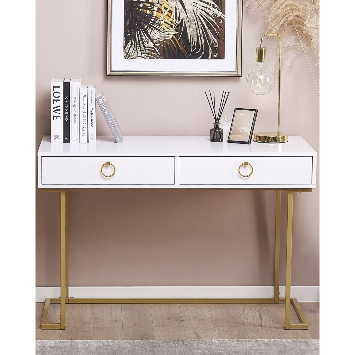 Biurko / Konsola 2 szuflady biało-złota WESTPORT