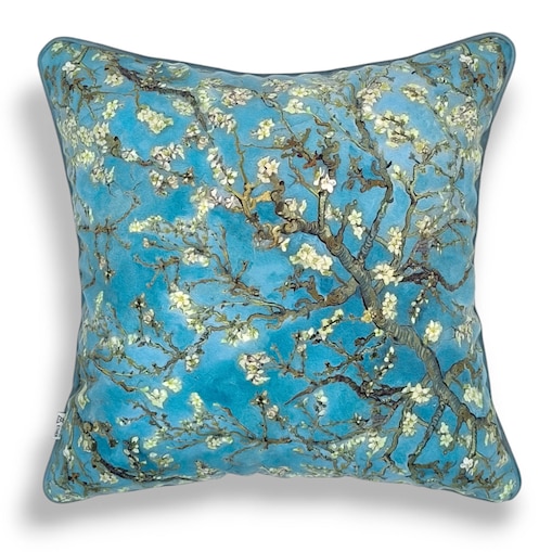Niebieska poduszka dekoracyjna w kwiaty 45x45 cm Sakura